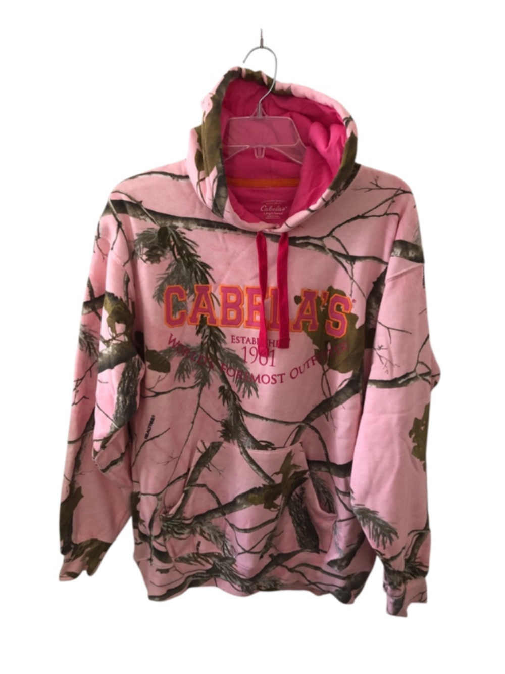 Cabela's Pink Camo Leafprint Hoodie Realtree Contrast Lined Hood Gorpcore Hunter